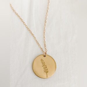 Lavender Stamped Coin Necklace 14k Gold Filled